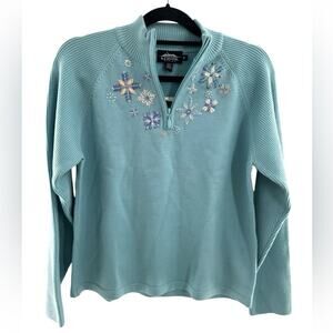 NEW Icelandic Design 100% Wool Blue Quarter Zip Pullover Embroidered Sweater